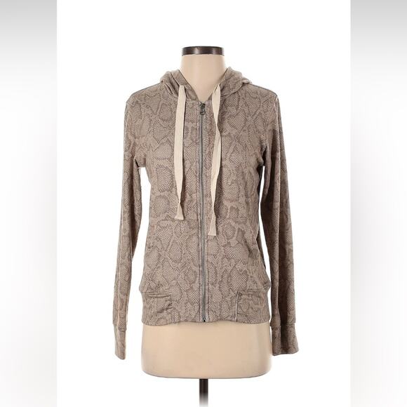 Sundry tan python snake print soft zip up hoodie sweatshirt, size 0 - Picture 1 of 10